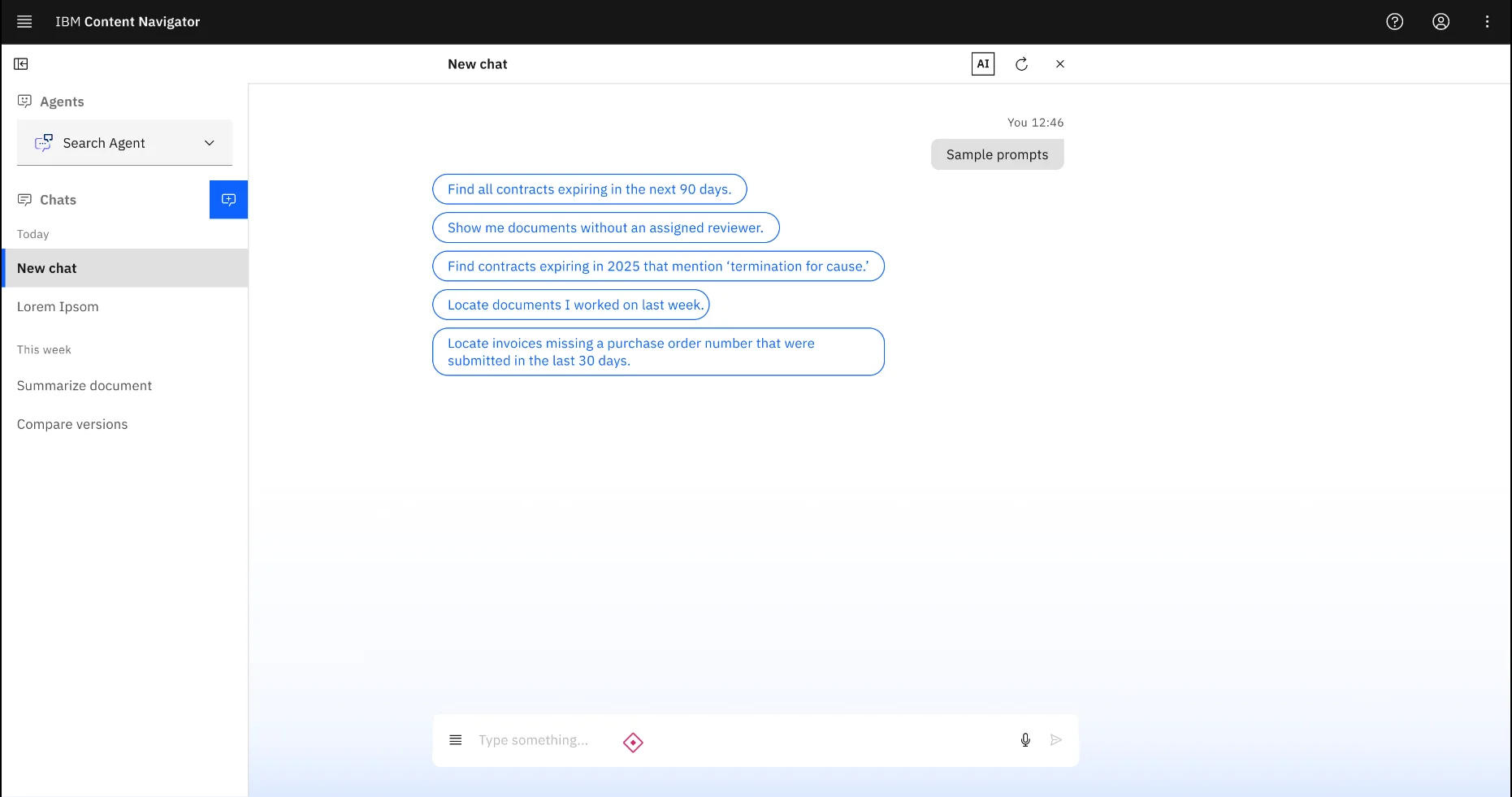 Search agent with sample prompts for common tasks
